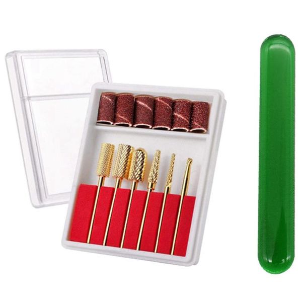 

nail drill & accessories 1set bits set gold carbide art bit tools 1x glass file crystal shiner nano buffers block