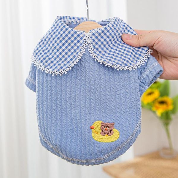 

cartoon dog clothes doll collar shirts dogs clothing pet outfits cotton spring summer yorkies print blue boy ropa para perro apparel