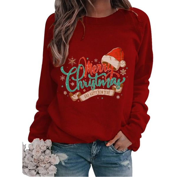 

women's hoodies & sweatshirts fashion christmas printed long-sleeved sweatshirt winter warm print casual blouse pullover, Black
