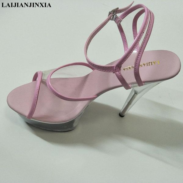 

15cm fashion transparent border colored sandals night platform 6 inch high heel crystal open toe shoes, Black