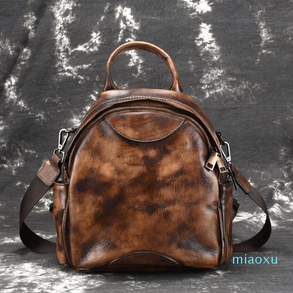 

2021 new hand-rubbed retro backpack tree cream leather backpack casual simple leather layer cowhand ladies bag