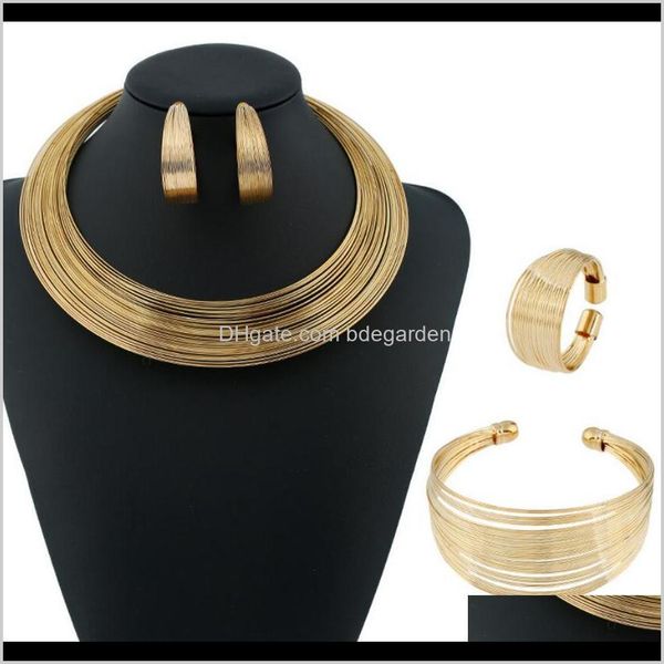 

drop delivery 2021 stripe sets gold color metal chokers bracelets earrings rings for women wedding jewelry 059ob, Slivery;golden