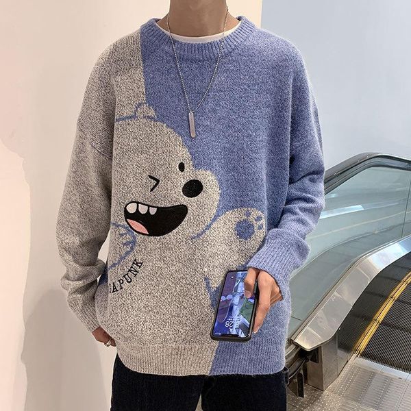 

men's sweaters street clothes harajuku sweater retro cartoon girl knitted autumn cotton pullover mens v-neck men, White;black