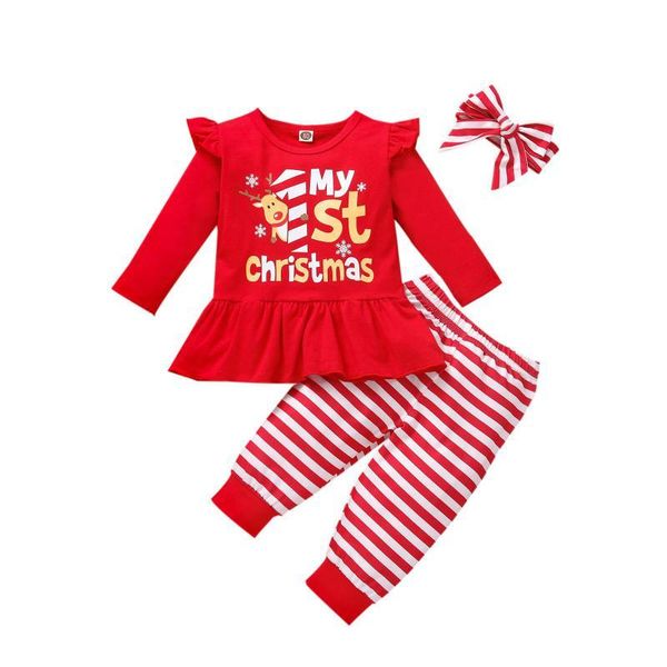 

clothing sets ins baby girls clothes christmas children 3pcs cotton infants for kids born long sleeve +pants+hairband outfits 1-3y, White