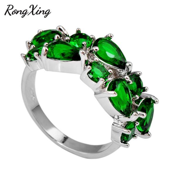 

wedding rings rongxing water drop green crystal zircon mona lisa for women men fashion jewelry white gold filled birthstone ring rw1063, Slivery;golden