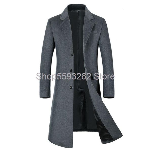 

men's wool & blends season woolen coat slim long painted, Black
