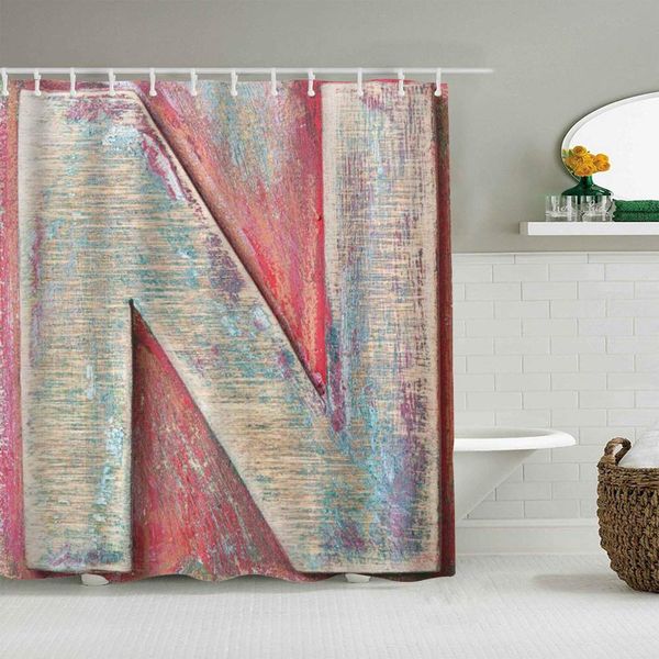 

shower curtain sketch style colorful n letter with soft featured grunge character waterproof bath curtains hooks included