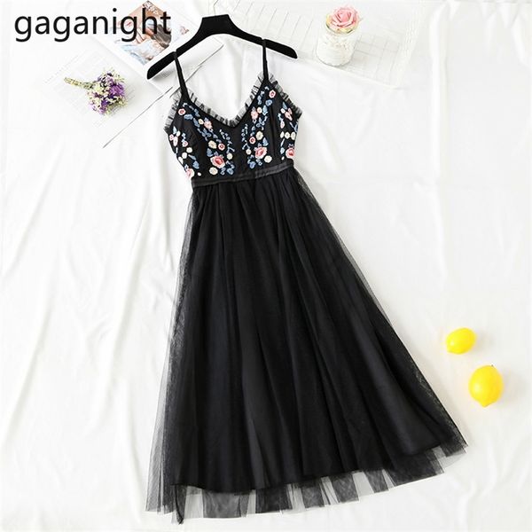 

french spaghetti strap dresses patchwork mesh party fairy dress sleeveless fashion embroidery slim ladies vestidos 210601, White