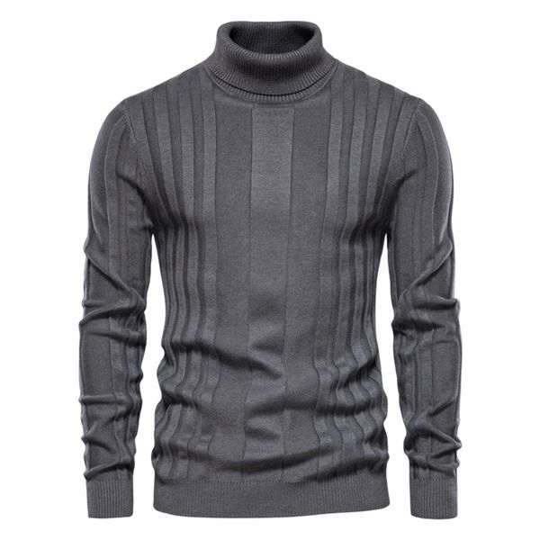 

aiopon slim fit high neck casual solid color basic stripe men's new fashion winter men's sweater, White;black