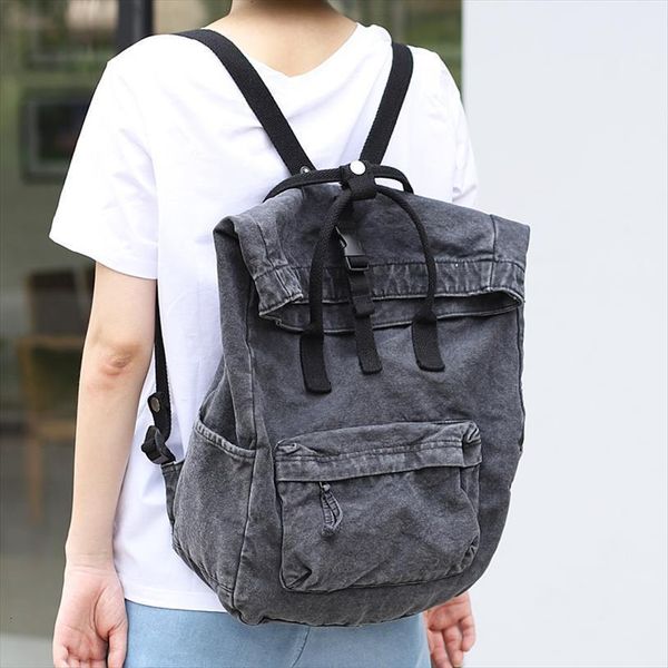 

vintage washed denim backpack women teenager casual back to school bag female design soft daily daypack student big