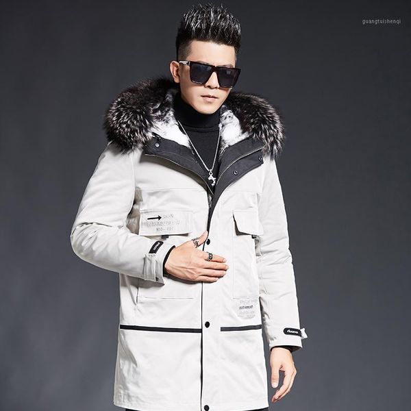 

detachable dk collar lining parkas men winter real silver warm medium long clothing men's leather & faux, Black