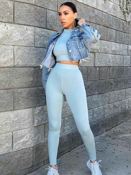 

women's tracksuits women fall 2 piece set long sleeve turtleneck t-shirt high waist pants sets casual skinny club suits clothes, Gray