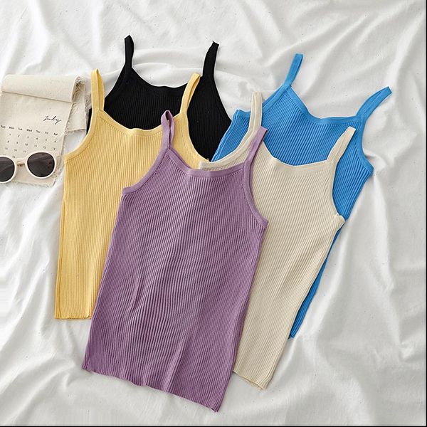 

spaghetti knitted womens camis solid cottons outerwear summer crop, White