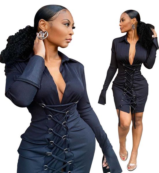 

l708 strap cut out tight long sleeve solid drs skirt, Black