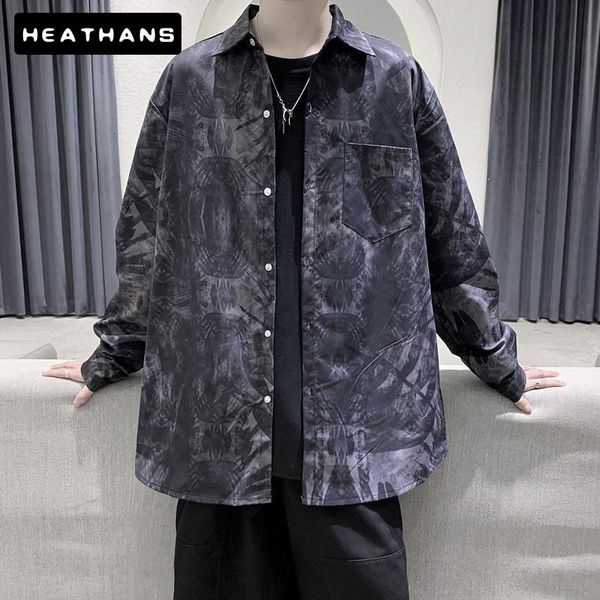

autumn men shirt style flower male printing long-sleeve casual jacket loose korean youthful vitality handsome coat men's shirts, White;black