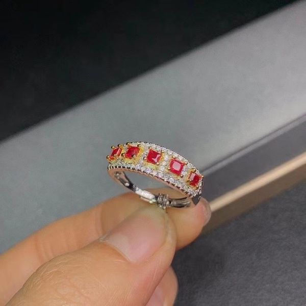 

cluster rings fine jewelry 925 sterling silver natural ruby women trendy style exquisite adjustable gem ring, Golden;silver