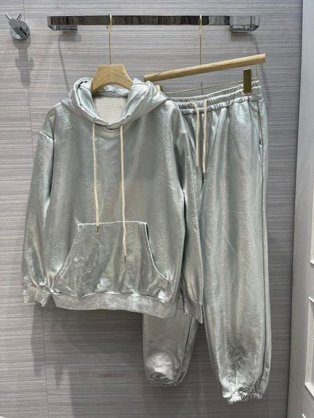 

women's two piece pants sport silver set for women autumn 2021 long sleeve drawstring hooded coats with elastic waist lady, White