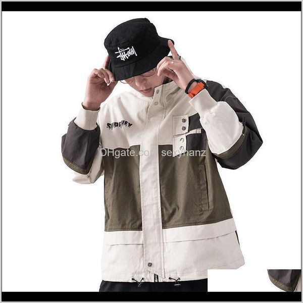 

outerwear apparel drop delivery clothing casual jacket fashion patchwork zipper hooded male streetwear clothes oversized 2021 spring loose m, Black;brown