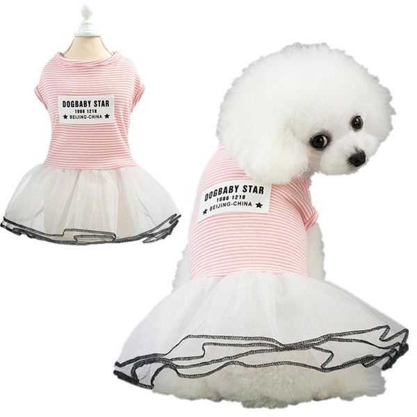 

pet clothing clothes dog dress spring 2021 style striped skirt apparel