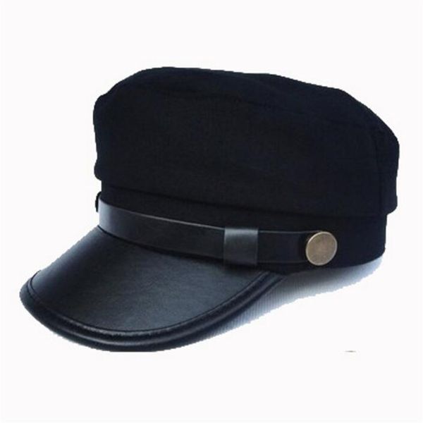 

2017 new military hat women and men snapback hat biker truck cotton matches pu newsboy caps, Blue;gray