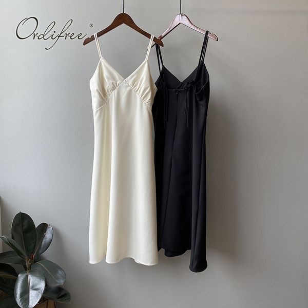 

summer women slip spaghetti strap white black midi dress 210415, Black;gray