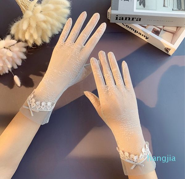 

phantasy outdoor sun protection wrist gloves summer thin hollow-out silk non-slip mittens women fashion riding lace five fingers, Blue;gray