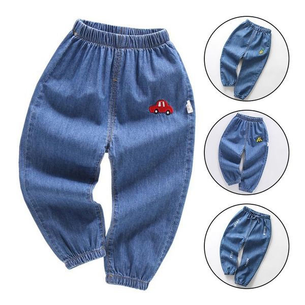 

jeans kids cartoon trousers pant girls waist children boys pants hole fashion denim, Blue