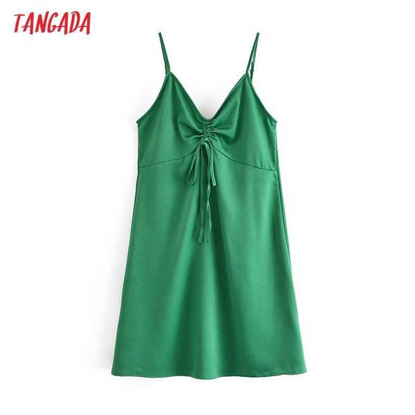 

tangada women green mini dress strap adjust sleeveless fashion lady dresses vestido qn126 210609, Black;gray