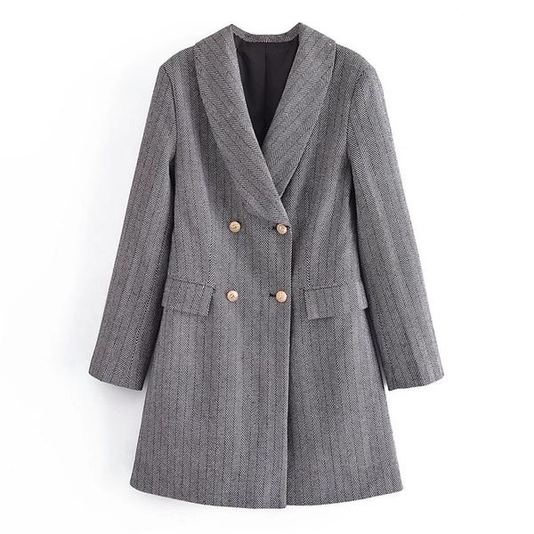 

women's wool & blends zxqj vintage women grey twill woolen coat 2021 winter fashion ladies double breasted long coats elegant female sl, Black