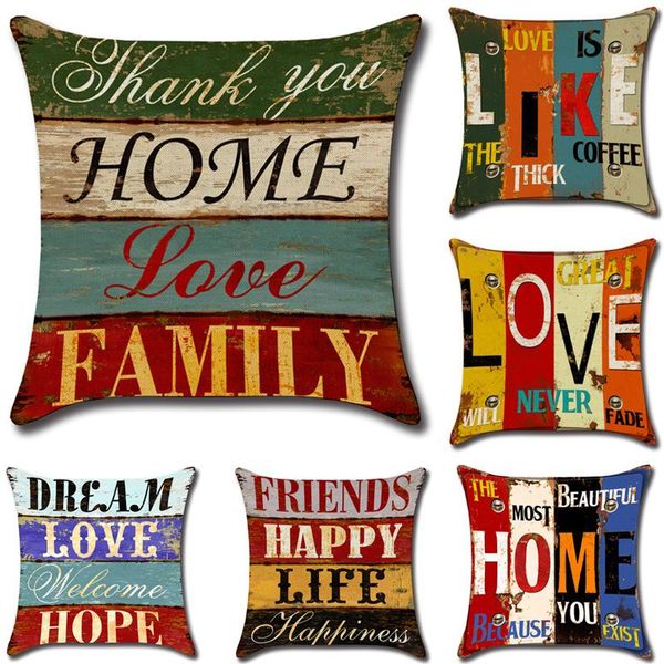 1pcs Love Home Pattern Желтый красный хлопковой льня бросает подушка подушка декора