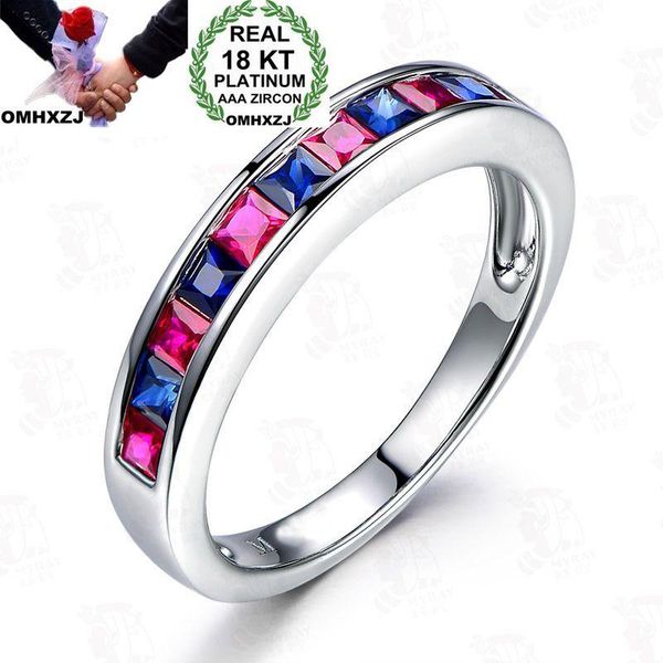 

cluster rings omhxzj wholesale european fashion woman man party wedding gift tiny square red blue zircon 18kt white gold ring rr703, Golden;silver