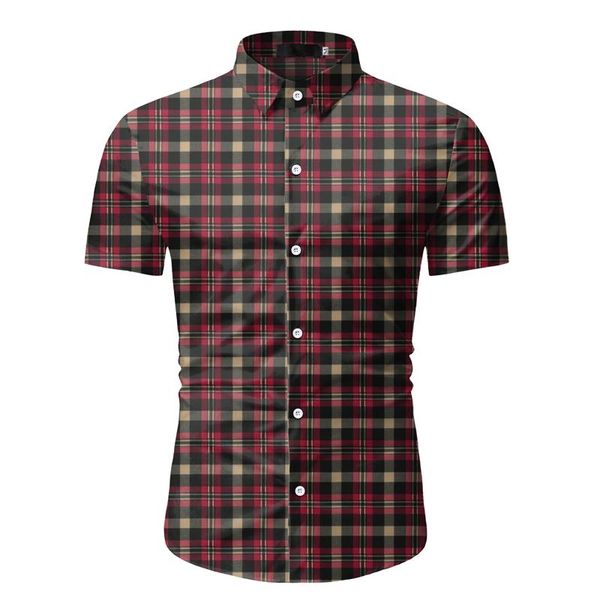 

men shirts summer fashion plaid short sleeve casual men's brand dress slim fit clothing camisas, White;black