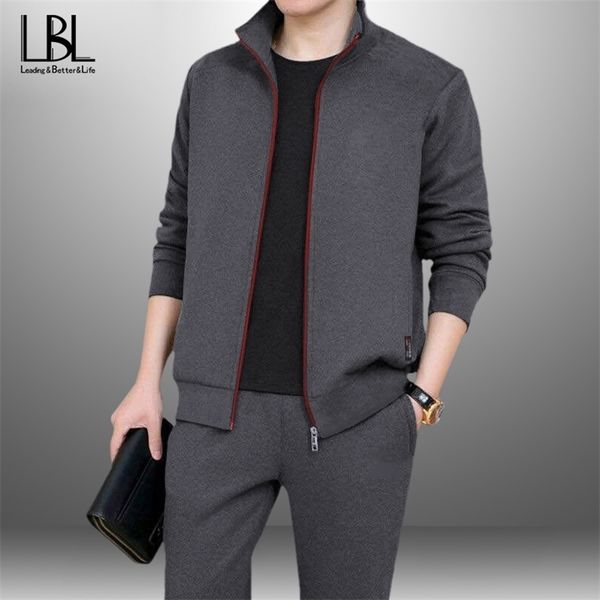 

mens casual tracksuits sportswear jackets + pants two piece sets male fashion solid jogging suit men outfits gym clothes fitness 220310, Gray
