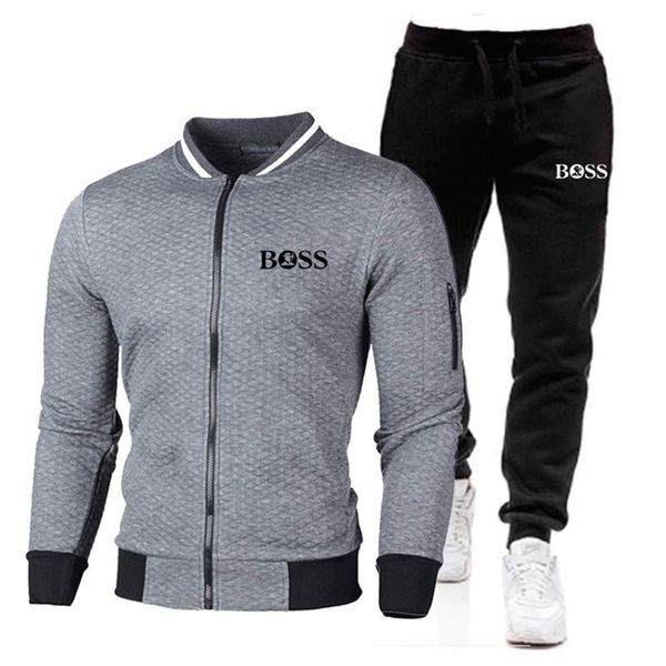 

men's tracksuits men casual sets 2021 winter brand splice jogger tracksuit zipper hoodies+pants 2pc sportswear sport suit clothing, Gray
