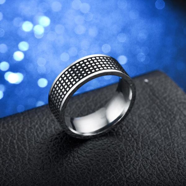 

wedding rings 8mm tire tread style grooved ring men jewelry rock punk vintage stainless steel party, Slivery;golden