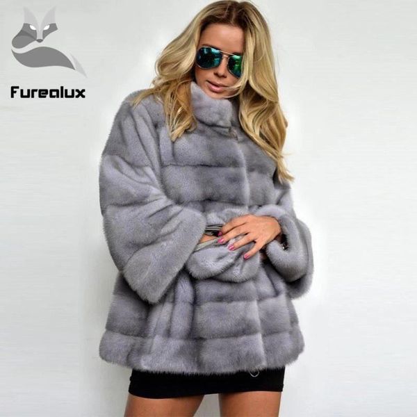 

women's fur & faux furealux real mink coat women winter natural coats and jackets female long warm vintage clothes 2021 plus size, Black
