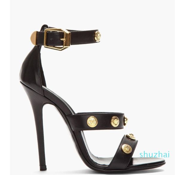 

real image womens buckle strap fashion party evening shoes modest plus size custom made sandals, Black