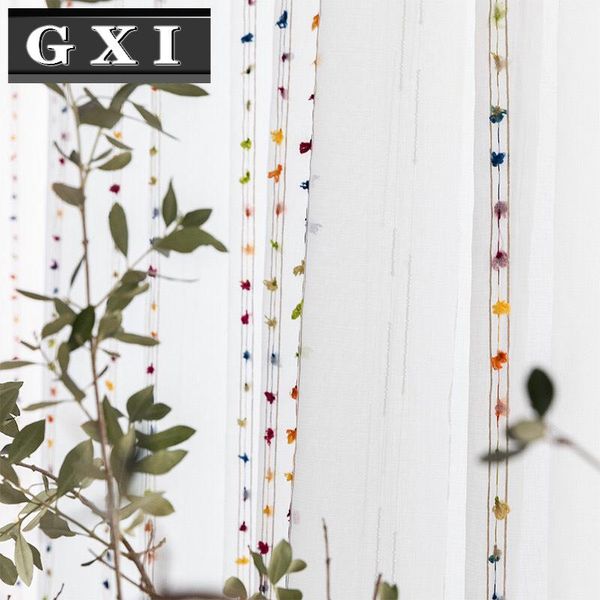 

faux linen stripe pattern sheer curtain for living room bedroom/kids embroidered colorful rainbow tulle voile window drapes &