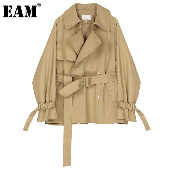 

women's jackets [eam] loose fit khaki belt oversized casual jacket lapel long sleeve women coat fashion tide spring autumn 2021 1de1160, Black;brown