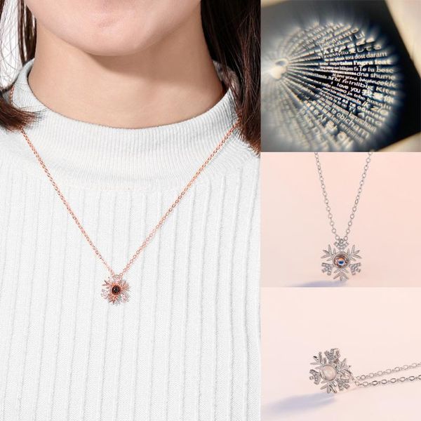 

pendant necklaces necklace women 2021 long 100 languages i love you valentine's day present memory projection, Silver