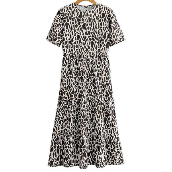 

summer women long dress section ladies' o-neck short sleeve leopard dresses female streetwear 210524, Black;gray