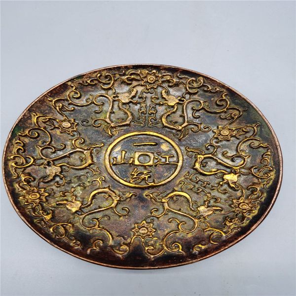 

chinese old copper statue of writing-brush washer chinese lion pattern plates, Brown
