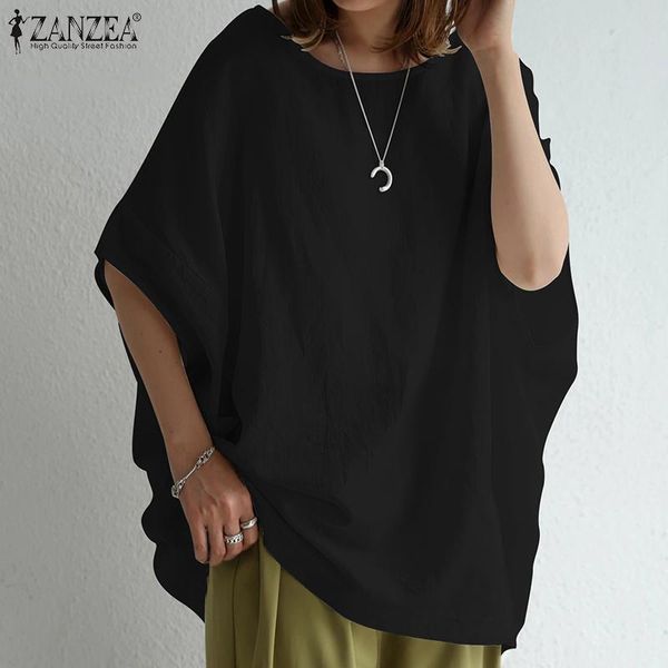 

women's blouses & shirts kaftan solid summer zanzea 2021 casual half sleeve blusas female o neck tunic basic chemise oversize, White