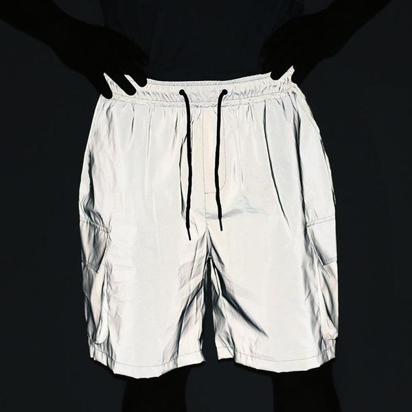 

men's swimwear ousefu high flash silver reflective overalls shorts men's casual running sport hip hop nightclub luminous surf beach