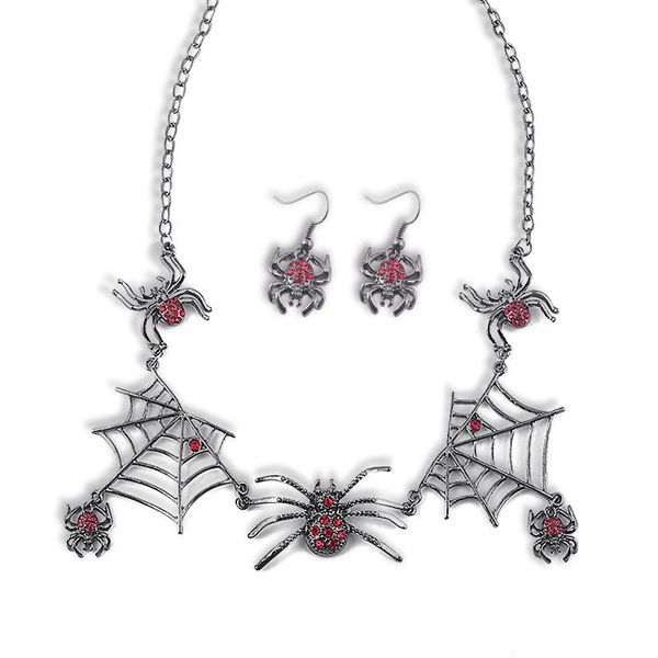 

chains personality spider web necklace fashion woman clavicle chain earring set halloween christmas gift for, Silver