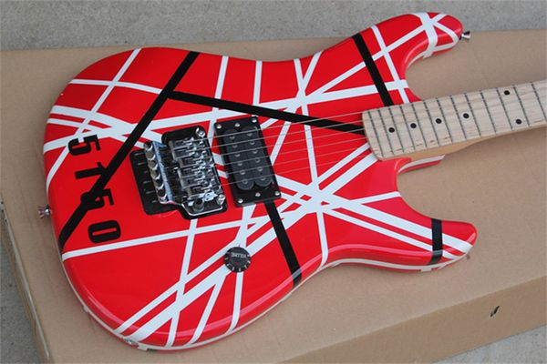 Eddie Edward Van Halen 5150 Kırmızı Elektrikli Gitar Özel Mağazası Beyaz Siyah Stripe Floyd Rose Tremolo Kilitleme Fındık Akçaağaç Boyun Klavye Whammy Bar