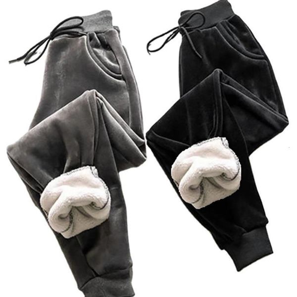 

designer 21ss plush and thickened legged lamb cashmere pants small foot guard wide leg leisure fashion sports capris women's autumn, Black;white