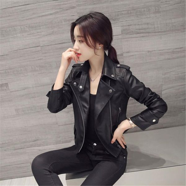 

women's jackets women motocycle autumn leather jacket black turn-down collar female pu outwear coat 2021 classical slim, Black;brown