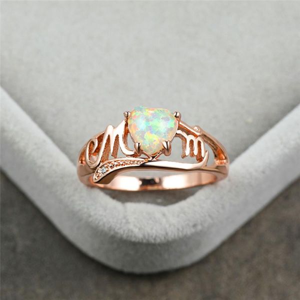 

wedding rings vintage rose gold color thin ring dainty love heart hollow mom trendy female white blue purple opal stone for women, Slivery;golden