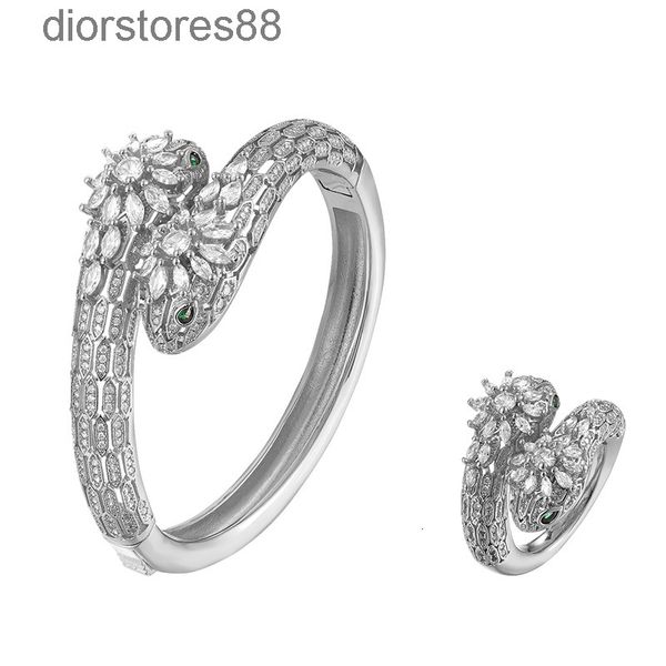 

bangles bracelet fashion white stone double snake head cross women's micro set zircon ring jewelry batch, Black